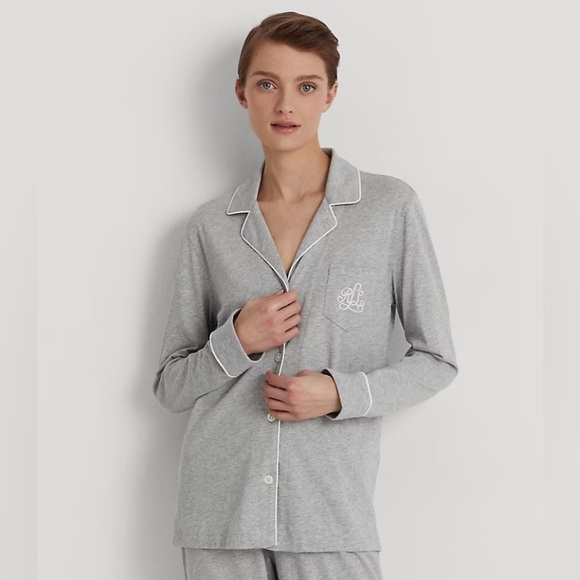 Ralph Lauren Women's Gray Pajama Top with White Trim - Picture 1 of 5